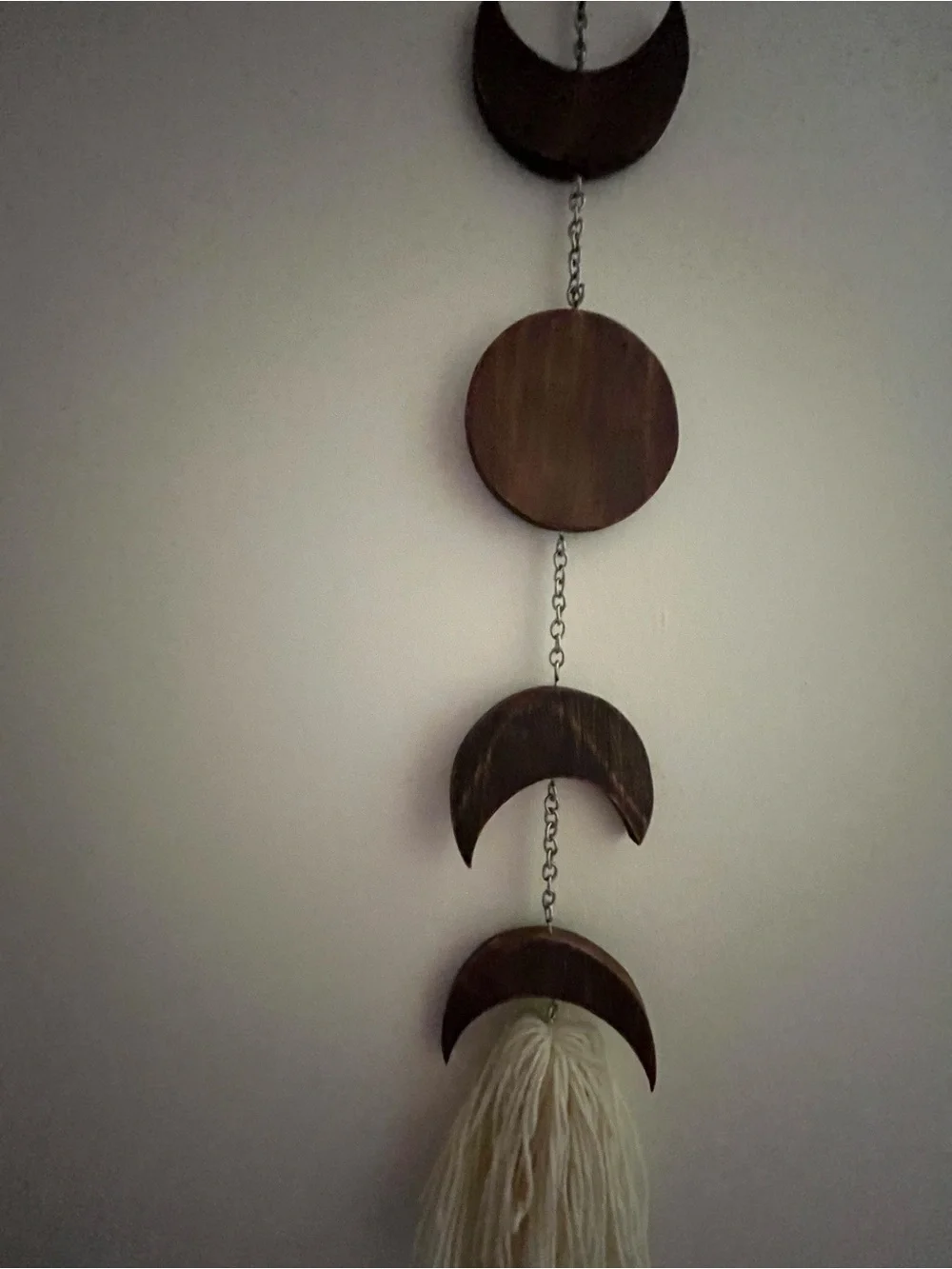Boho Wooden Moon Phase Wall Hanging in Dark Brown